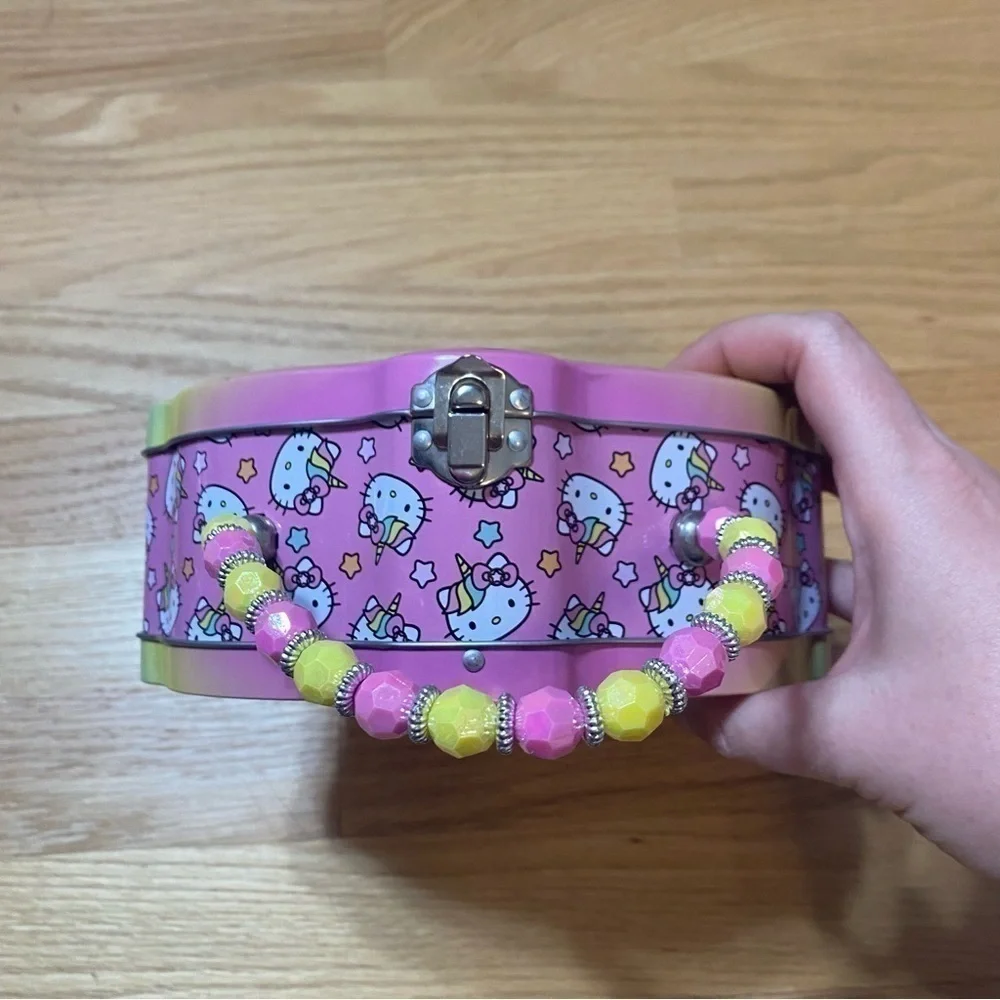 Hello Kitty Unicorn Cupcake Rainbow Tin Metal Storage Container NEW